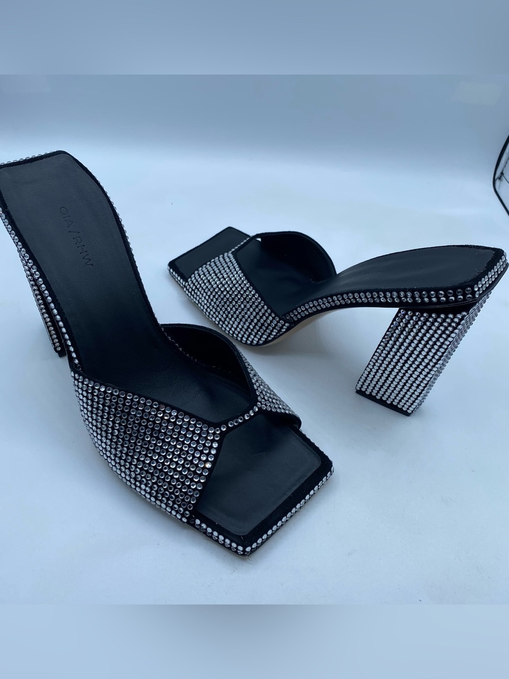 Gia Borghini Rosie Crystal-Embellished  Block Heel Mules